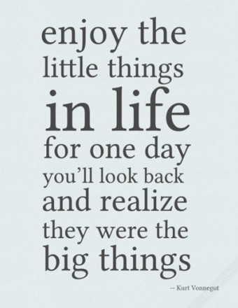 Enjoy the little things in life for one day you’ll look back and realize they were the big things